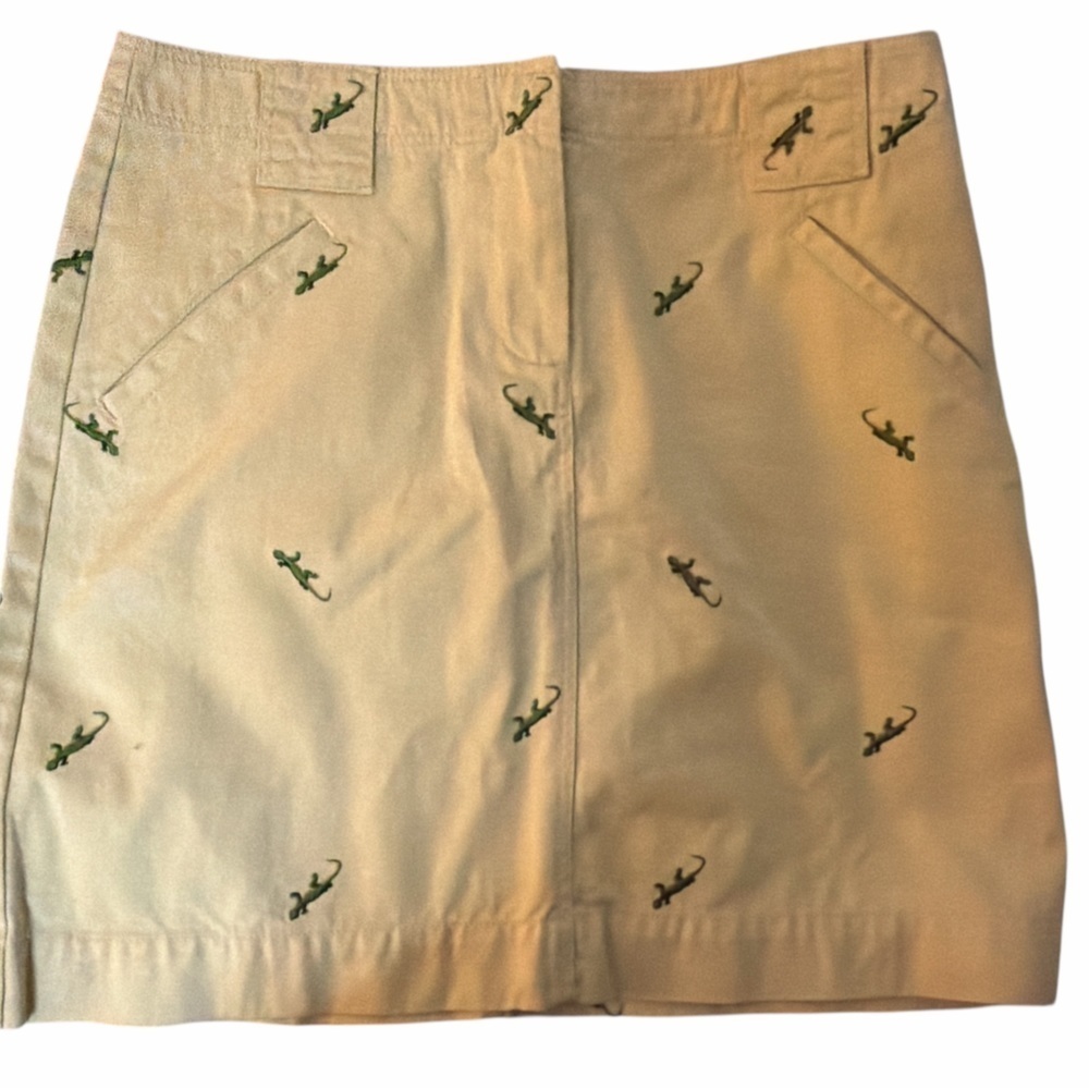 J. Crew Gecko Print Yellow Twill Skirt Lizard Embroidered